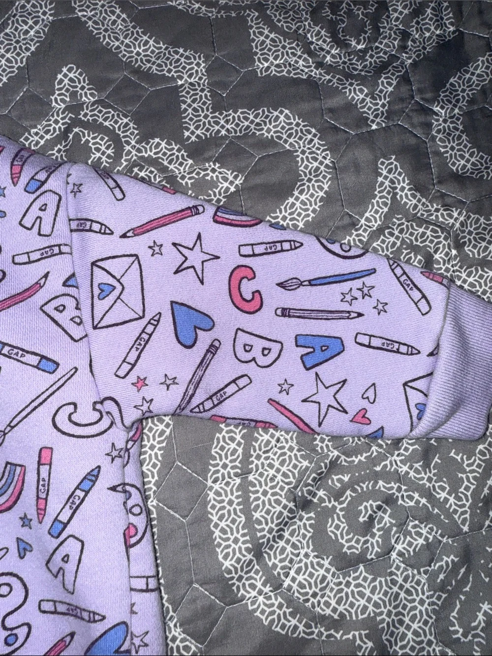 GAP Lavender Doodle Print Hooded matching Jogger Suit with Pink & Blue Accents